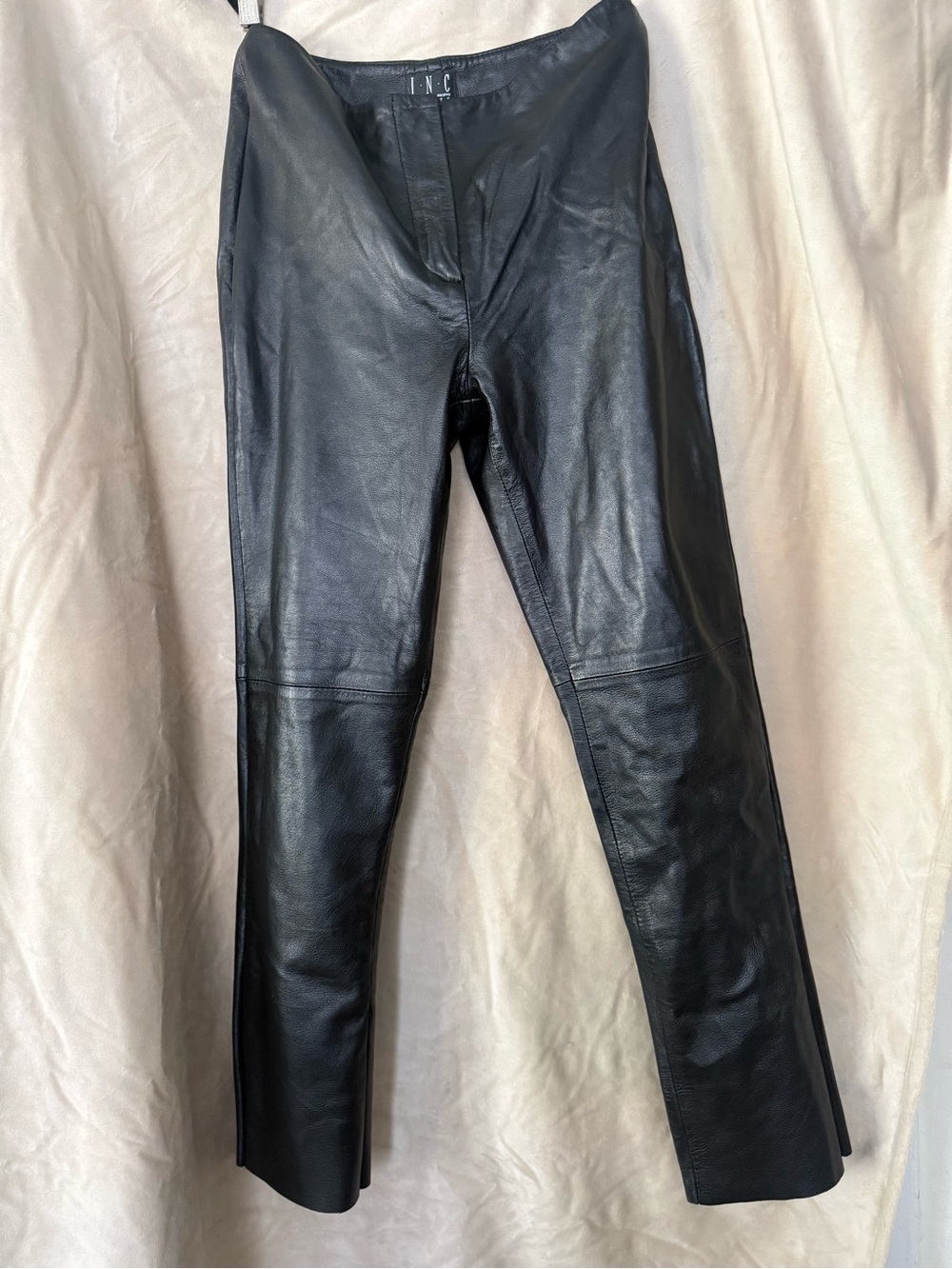 INC International Concepts Black Straight-Leg Leather Pants